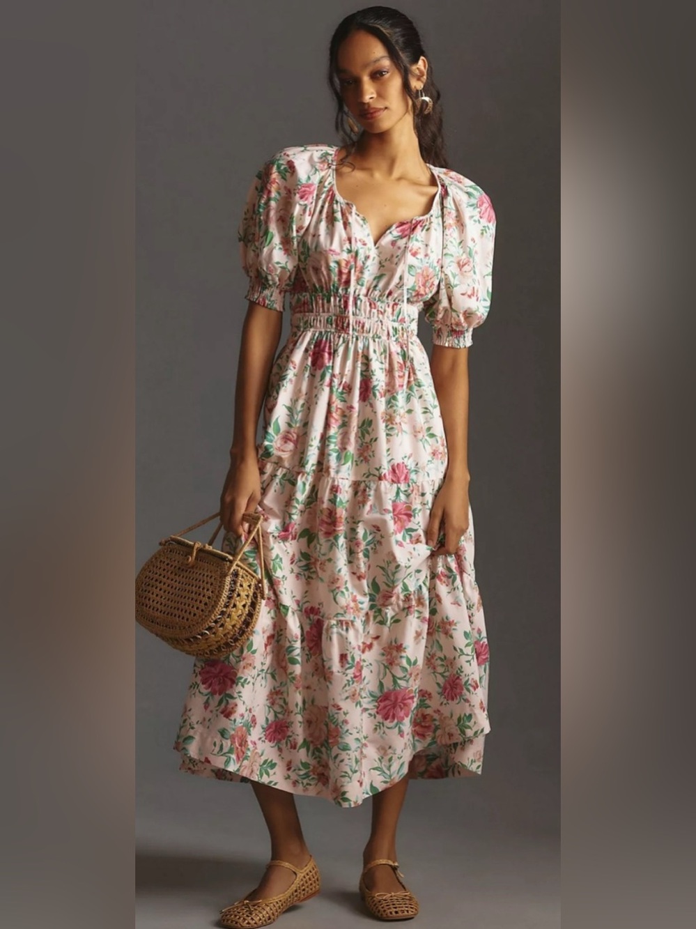 Anthropologie Somerset Puff Sleeve Dress in Neutral
